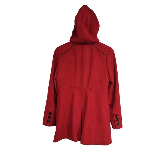 Guess Red Wool Lined Toggle Button Hooded Duffle Coat Size Medium - Picture 5 of 10
